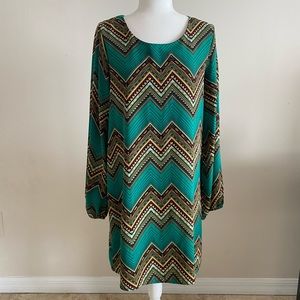 Coveted Clothing Green Chevron Dress Size L